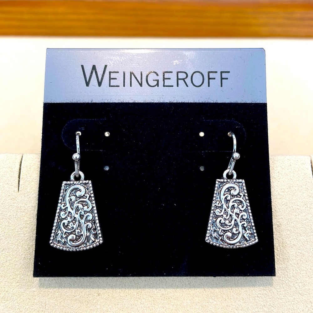 Dress Barn Silver Scroll Pendant Earrings BRAND NEW